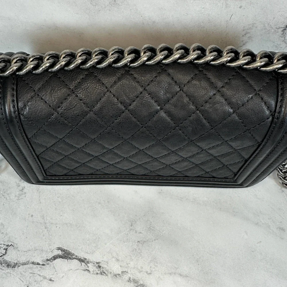 ❌❌ Chanel Boy Bag Metal Old Medium Classic Quilted Black Flap CC Leboy Calfskin - Picture 10 of 16